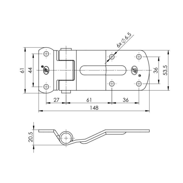 SPP - Zawias drzwiowy, ZW-02.115A, 148 mm, wygięty