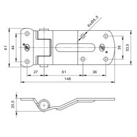 SPP - Zawias drzwiowy, ZW-02.115A, 148 mm, wygięty