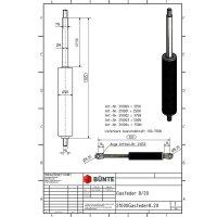 Sprężyna gazowa typ 8/20 dł. 165 mm, skok 60 mm, gwint...