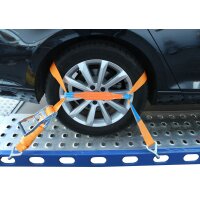 Pas transportowy 4T 4 m 50 mm LOHR – 3-częściowy z hakami jednopalczastymi obrotowymi i kostkami | EN 12195-2 | TÜV NORD