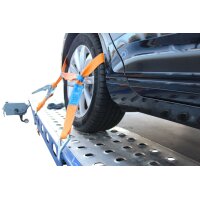 Pas transportowy 4T 4 m 50 mm LOHR – 3-częściowy z hakami jednopalczastymi obrotowymi i kostkami | EN 12195-2 | TÜV NORD