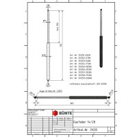 Sprężyna gazowa typ 14/28 dł. 755 mm, skok 350 mm, gwint...