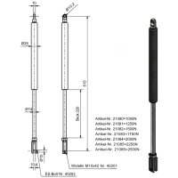 Sprężyna gazowa 14/28, 615 mm, skok 220 mm, 2500 N