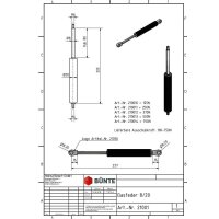 Sprężyna gazowa typ 8/20 dł. 205 mm, skok 80 mm, gwint...