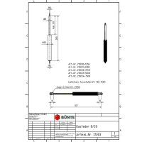 Sprężyna gazowa 8/20, długość 285 mm, skok 120 mm, gwint...