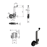 Koło podporowe FI 60 mm automatycznie/uchylne, płaskie mocowanie, dopuszczalny nacisk 250 kg