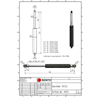 Sprężyna gazowa Typ 10/22, dł. 255 mm, skok 100 mm, siła...