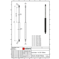 Sprężyna gazowa Typ 10/22, długość 525 mm, skok 215...