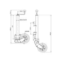 Koło podporowe automatyczne 230 x 80 mm, długość 560 mm, 500 kg, z płytą montażową