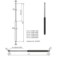 Sprężyna gazowa 8/19, 485 mm, skok 220 mm, 500 N