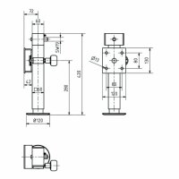 Noga podporowa 60 x 410 mm  obrotowa, profil kwadratowy