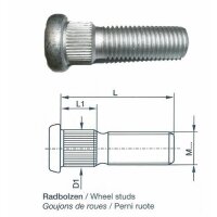 Rowkowane trzpienie mocowania k&oacute;ł M12 x 1,5 x 41 mm