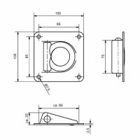 Uchwyt podłogowy wpuszczany do mocowania pasów ładunku 105 x105 mm