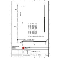 Sprężyna gazoway Typ 14/28, dł. 855 mm, skok 400 mm, gwint M8/M8, siła 750N
