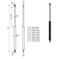 Sprężyna gazowa 14/28, 700 mm, skok 300 mm, 2000 N