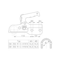 WINTERHOFF - Zaczep kulowy EM 350 R-C-H1616, 3500 kg, FI 60 mm, otwory 16,5 mm