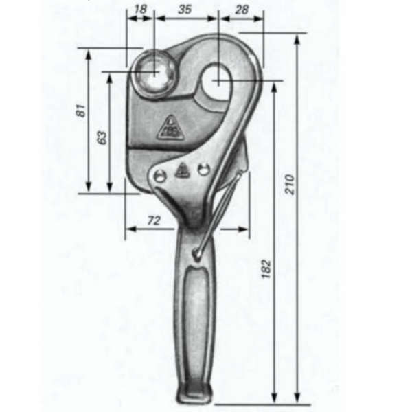 Zaczep burtowy dźwignia lewa 210 mm z zabezpieczeniem sprężynowym