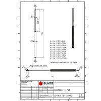 Sprężyna gazowa 14/28, długość 705 mm, skok 325 mm, gwint M8/M8, siła 2000N