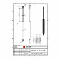 Sprężyna gazowa Typ 14/28, dł. 570 mm, skok 220 mm, oczka...