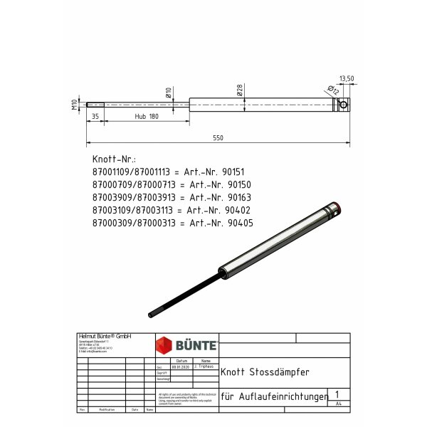 Amortyzator najazdowy KNOTT do KV 20HV- C/KF 25-A/KFG 27-A, 87003109